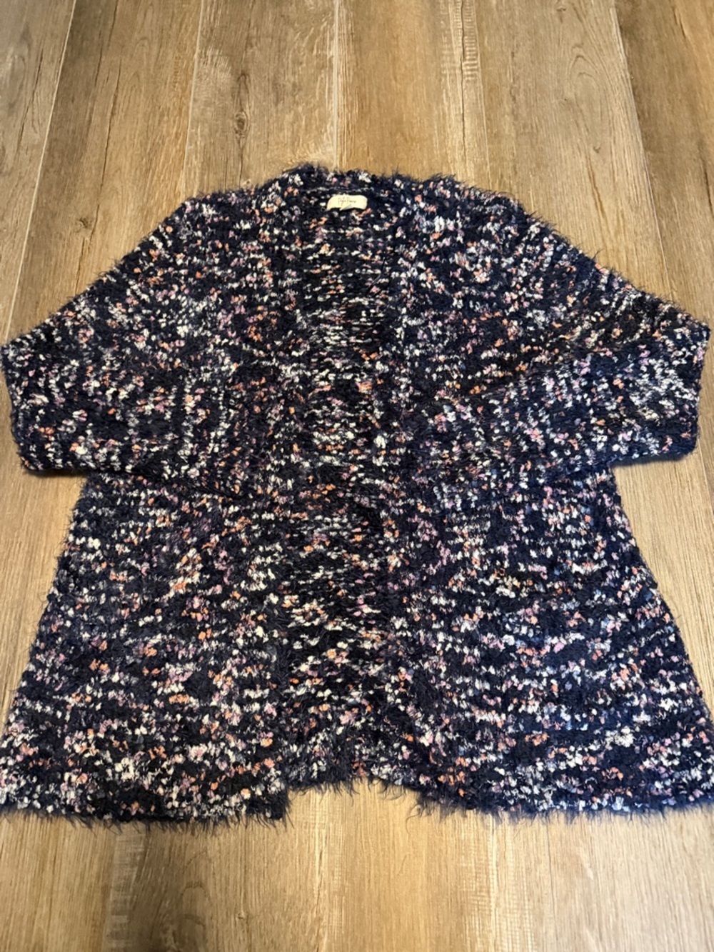 Peyton Primrose Cozy Navy Multi-Color Bouclé Open Cardigan Sweater